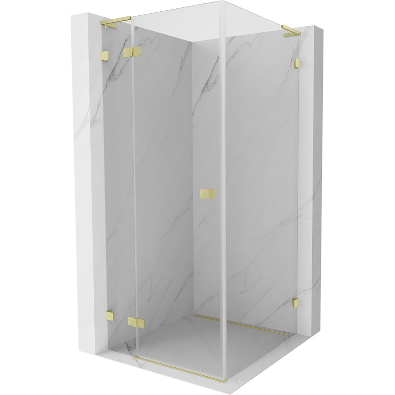 Mexen Lunar L Duschkabine schwenkbar links 80 x 80 cm, transparent, gebürstetes Gold - 834L-080-080-55-00-L