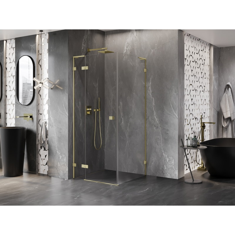 Mexen Lunar L Duschkabine schwenkbar links 80 x 80 cm, transparent, gebürstetes Gold - 834L-080-080-55-00-L