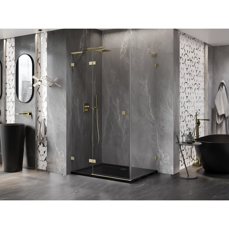 Mexen Lunar L Duschkabine schwenkbar links 95 x 80 cm, transparent, gebürstetes Gold - 834L-095-080-55-00-L