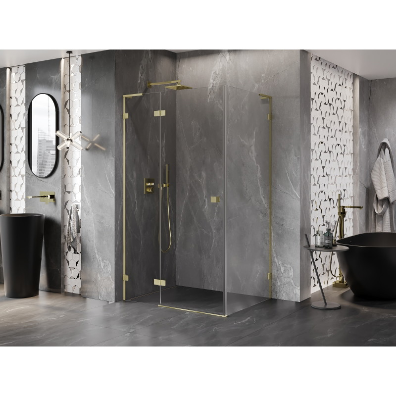 Mexen Lunar L Duschkabine Schwenktür links 100 x 80 cm, transparent, gebürstetes Gold - 834L-100-080-55-00-L