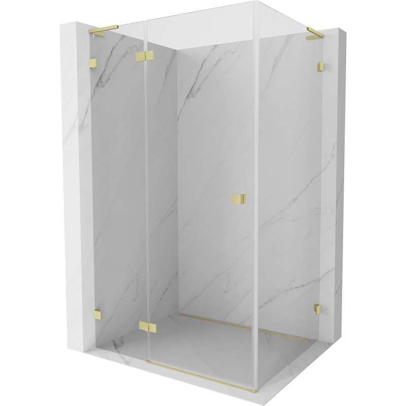 Mexen Lunar L Duschkabine schwenkbar links 100 x 90 cm, transparent, gebürstet gold - 834L-100-090-55-00-L