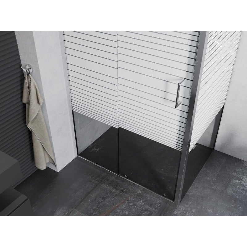 Mexen Apia Schiebeduschkabine 125 x 90 cm, weiße Streifen, Chrom - 840-125-090-01-20
