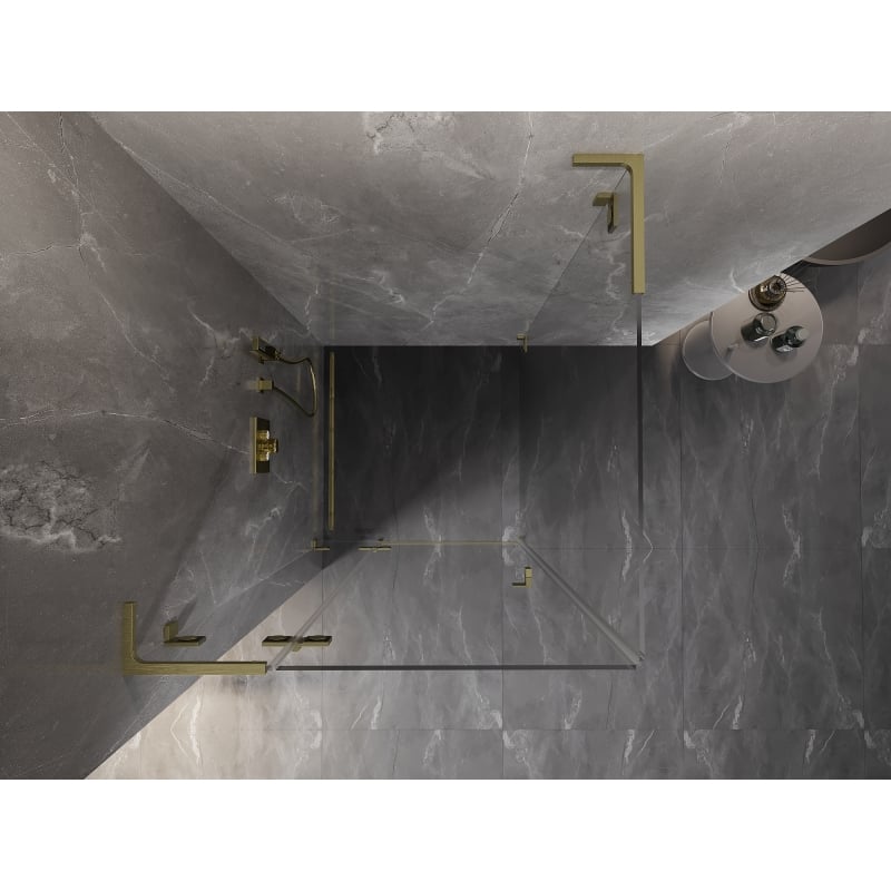 Mexen Lunar L Duschkabine nach links öffnend 100 x 100 cm, transparent, gebürstetes Gold - 834L-100-100-55-00-L