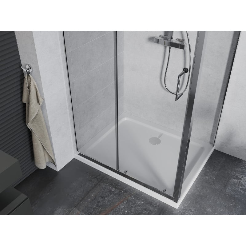 Mexen Apia Duschkabine verschiebbar 90 x 80 cm, transparent, Chrom + Duschwanne Flat - 840-090-080-01-00-4010