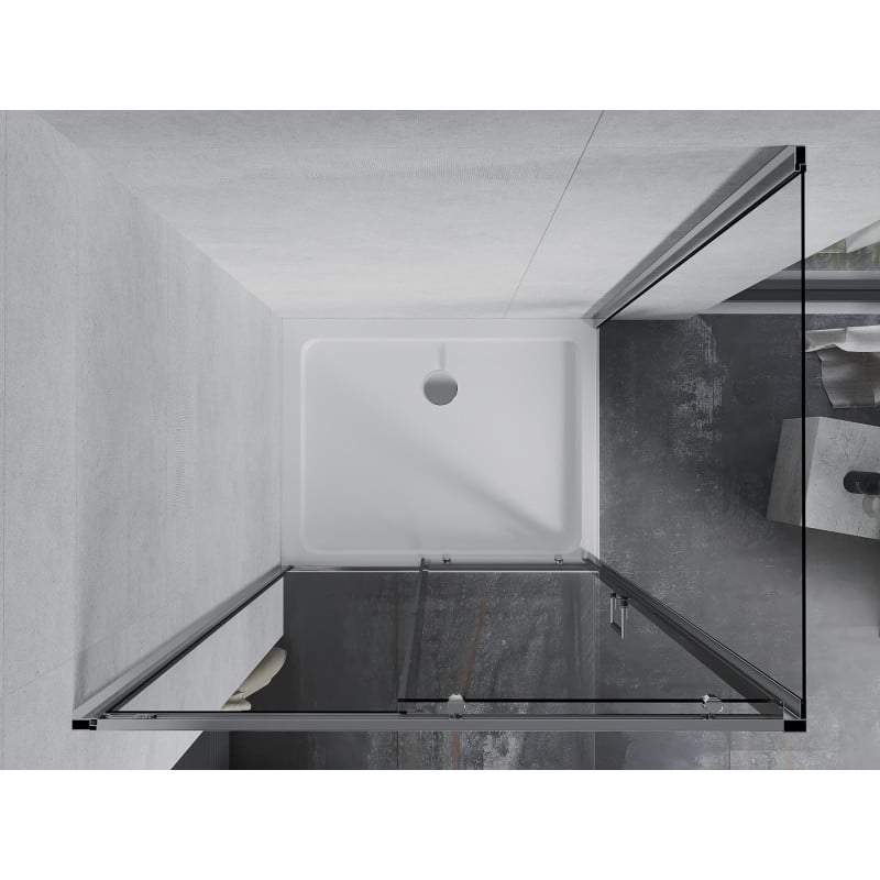 Mexen Apia Duschkabine verschiebbar 90 x 80 cm, transparent, Chrom + Duschwanne Flat - 840-090-080-01-00-4010