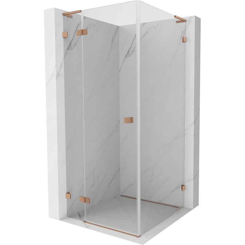 Mexen Lunar L Duschkabine, rechts öffnend, linksseitig, 90 x 90 cm, transparent, gebürstetes Kupfer - 834L-090-090-65-00-L