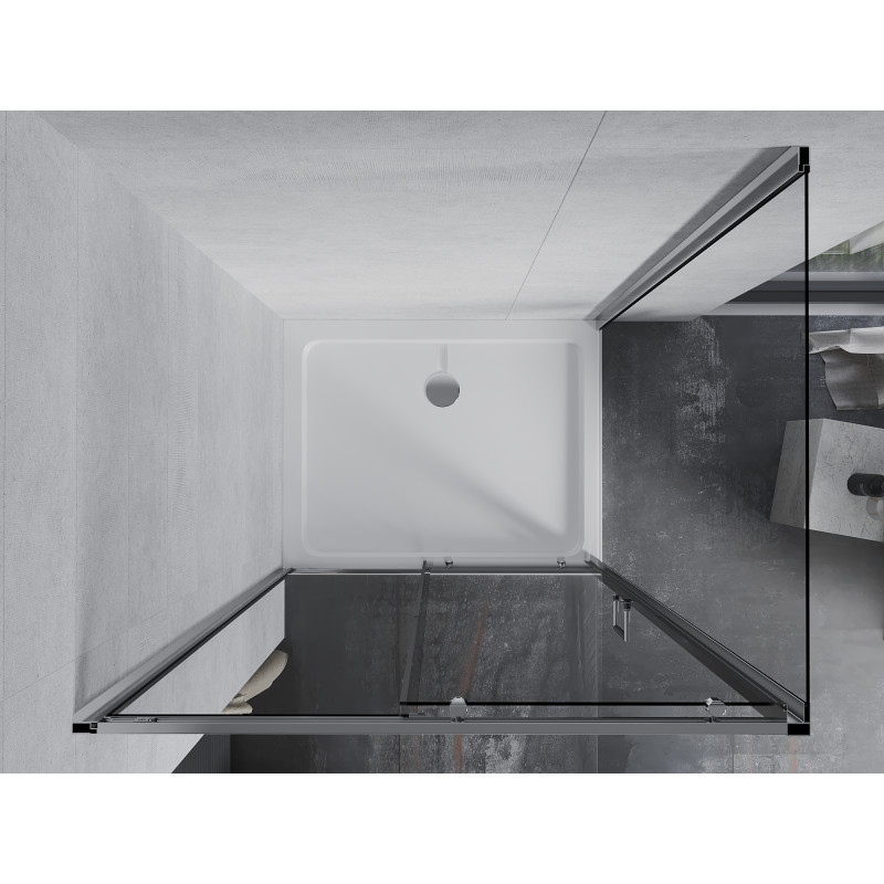 Mexen Apia Schiebeduschkabine 120 x 70 cm, transparent, Chrom + Duschwanne Flat - 840-120-070-01-00-4010
