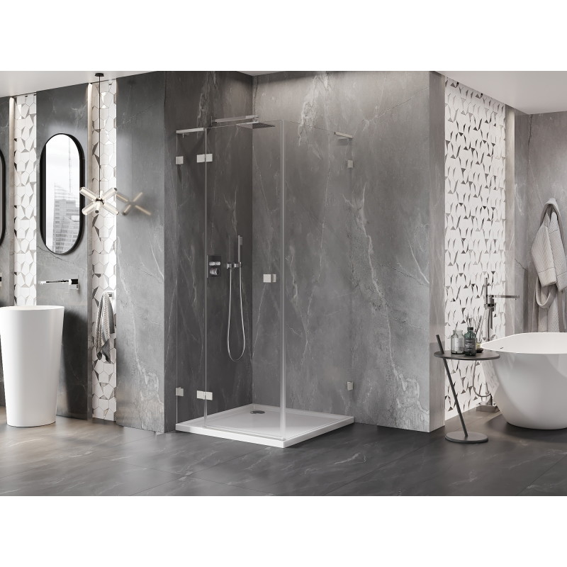 Mexen Lunar L Duschkabine links öffnend 100 x 100 cm, transparent, gebürsteter Nickel - 834L-100-100-97-00-L