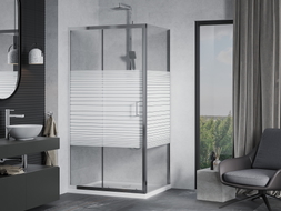 Mexen Apia Schiebeduschkabine 140 x 70 cm, weiße Streifen, Chrom + Flat Duschwanne - 840-140-070-01-20-4010