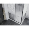 Mexen Apia Schiebedusche 140 x 80 cm, weiße Streifen, Chrom + Flat Duschwanne - 840-140-080-01-20-4010