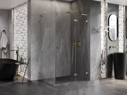Mexen Lunar L Duschkabine, rechte Tür, 100 x 80 cm, transparent, gold - 834L-100-080-50-00-P