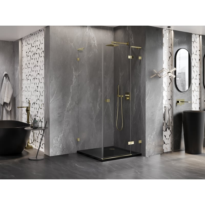 Mexen Lunar L Duschkabine, rechts öffnend, 90 x 90 cm, transparent, gold - 834L-090-090-50-00-P