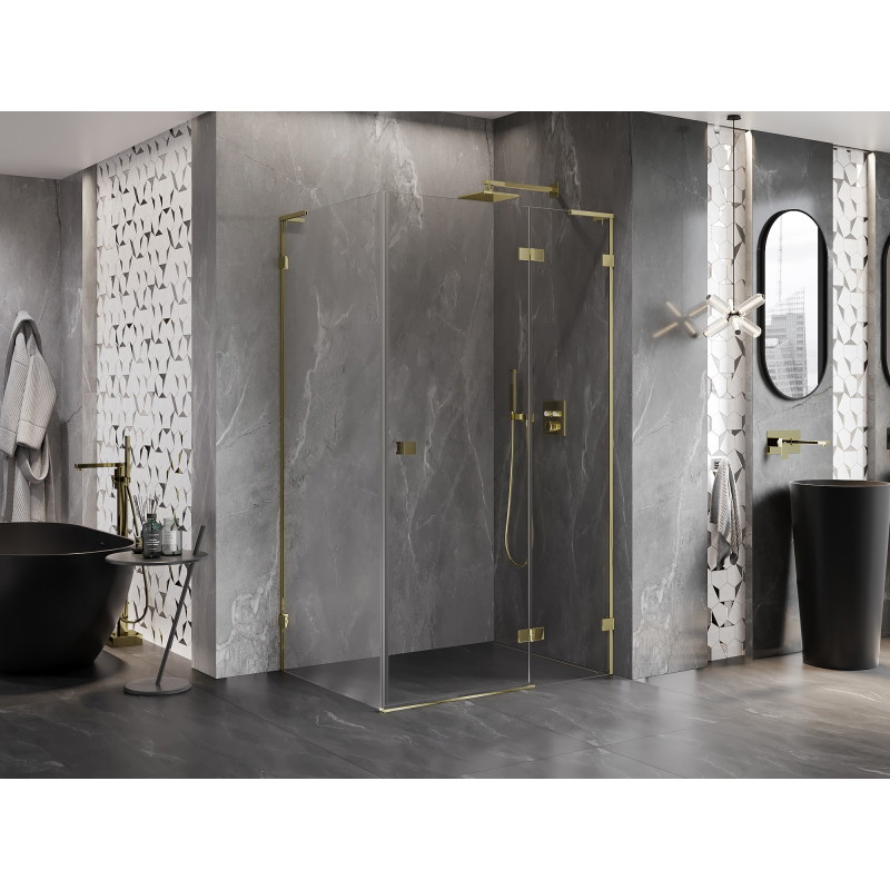Mexen Lunar L Duschkabine, nach rechts öffnend, 100 x 90 cm, transparent, gold - 834L-100-090-50-00-P