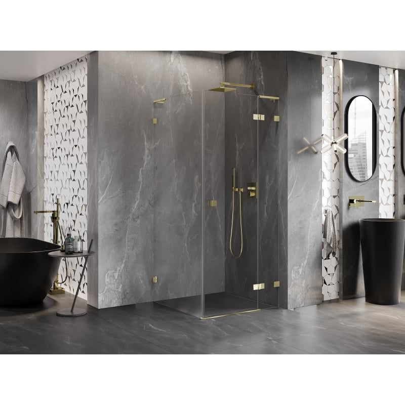 Mexen Lunar L Duschkabine Schwenkbar Rechts 100 x 100 cm, Transparent, Gold - 834L-100-100-50-00-P