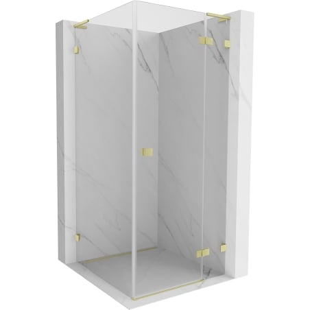 Mexen Lunar L Duschkabine, rechts angeschlagen, 90 x 90 cm, transparent, gebürstetes Gold - 834L-090-090-55-00-P