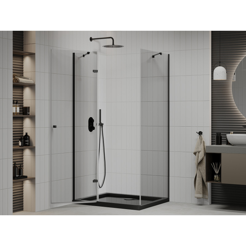 Mexen Roma drehbare Duschkabine 120 x 80 cm, transparent, schwarz + Flat Duschwanne, schwarz - 854-120-080-70-00-4070B