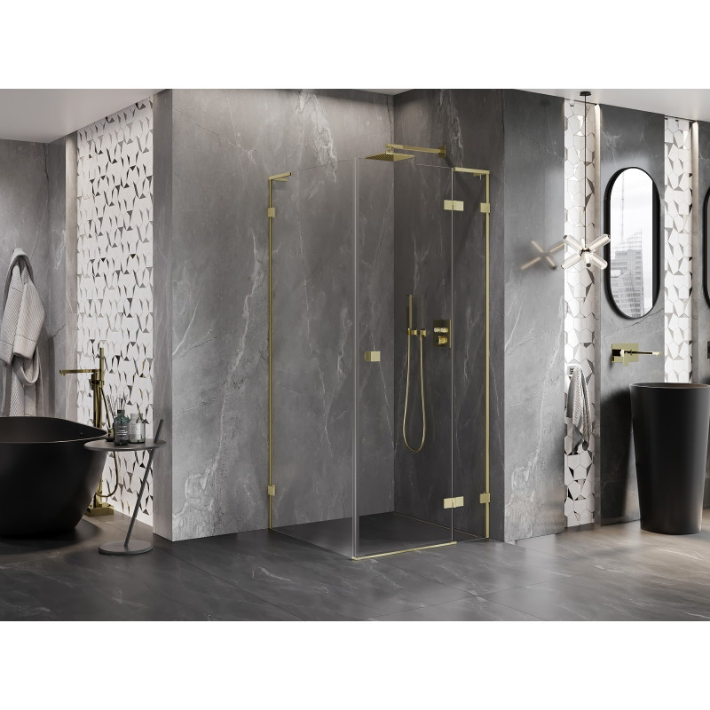Mexen Lunar L Duschkabine rechts öffnend 100 x 100 cm, transparent, gebürstetes Gold - 834L-100-100-55-00-P