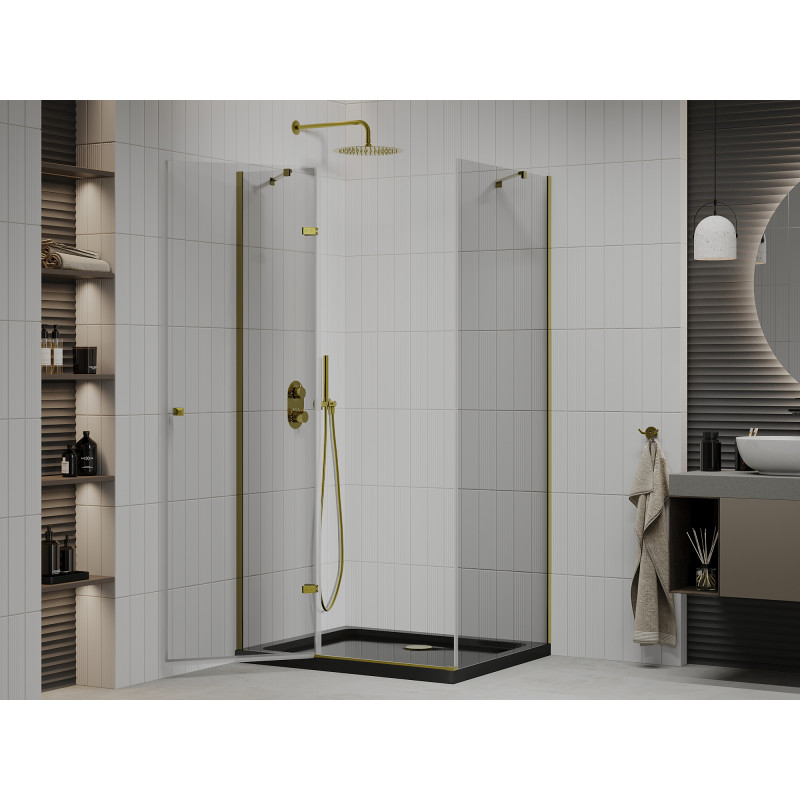 Mexen Roma Schwingdusche 120 x 90 cm, transparent, gold + Flat-Duschwanne, schwarz - 854-120-090-50-00-4070G