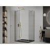 Mexen Roma Duschkabine schwenkbar 120 x 80 cm, transparent, gold + Duschwanne Flat, schwarz - 854-120-080-50-00-4070G
