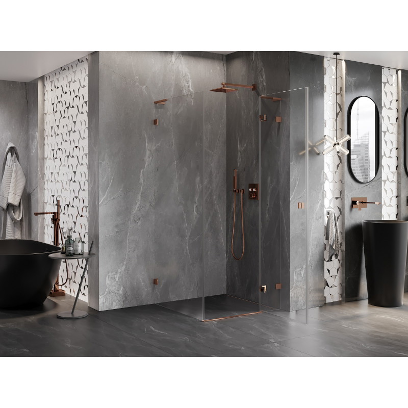 Mexen Lunar L Duschkabine rechts öffnend 80 x 80 cm, transparent, Roségold - 834L-080-080-60-00-P