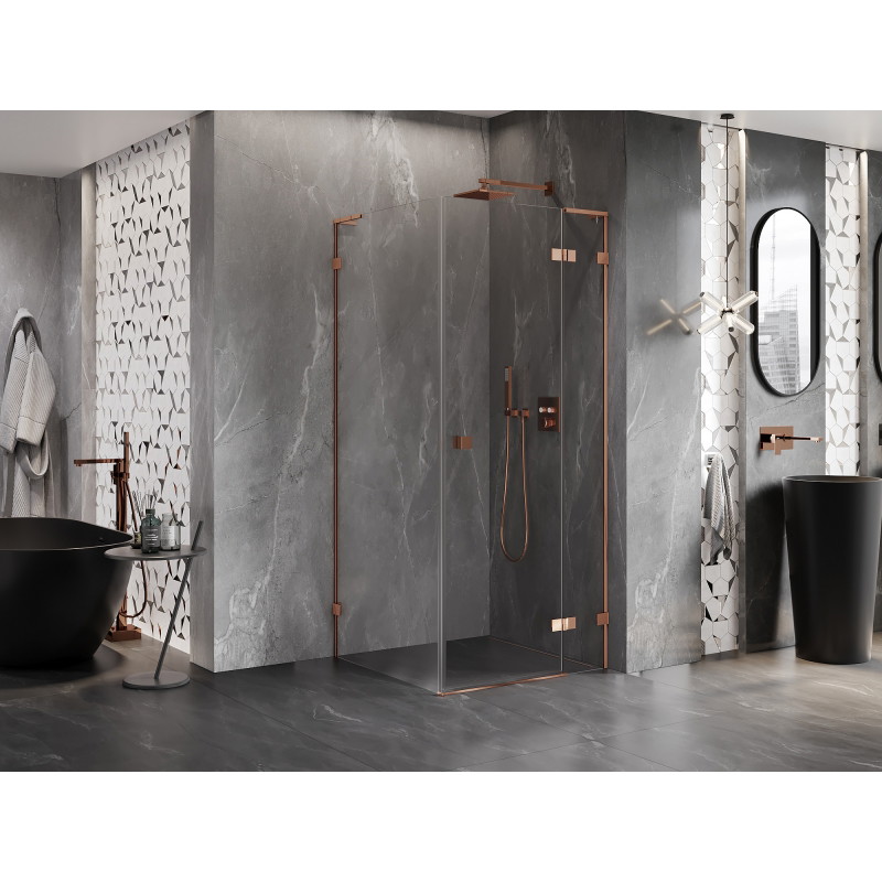 Mexen Lunar L Duschkabine rechts öffnend 80 x 80 cm, transparent, Roségold - 834L-080-080-60-00-P