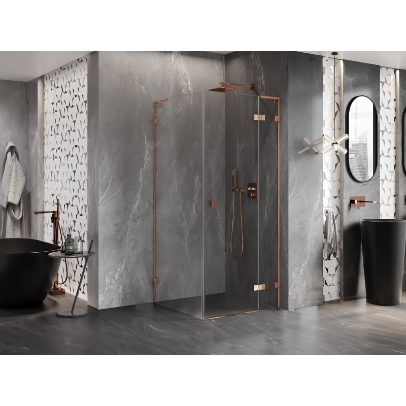 Mexen Lunar L Duschkabine rechte Schwingtür 90 x 90 cm, transparent, Roségold - 834L-090-090-60-00-P
