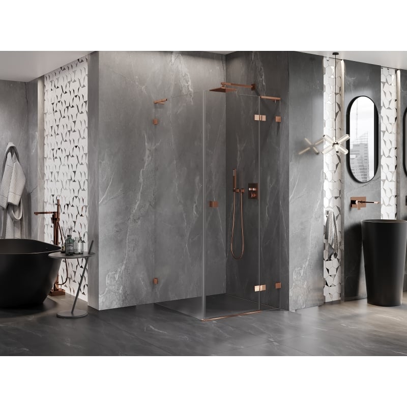 Mexen Lunar L Duschkabine, rechts öffnend, 100 x 100 cm, transparent, Roségold - 834L-100-100-60-00-P