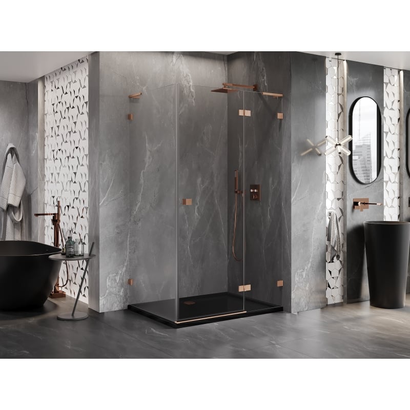 Mexen Lunar L Duschkabine klappbar rechts 85 x 80 cm, transparent, gebürstetes Kupfer - 834L-085-080-65-00-P