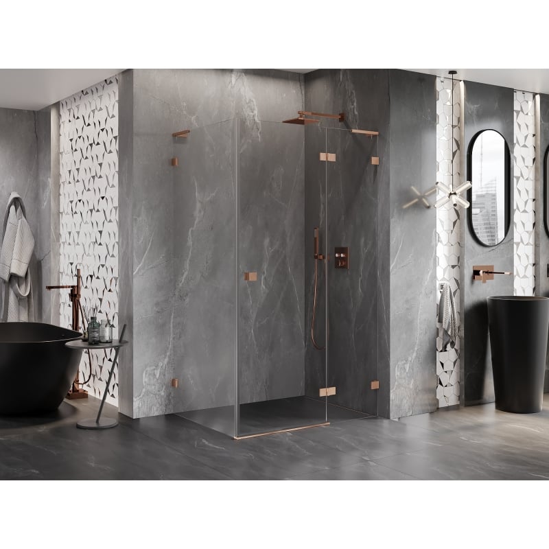 Mexen Lunar L Duschkabine schwenkbar rechts 100 x 80 cm, transparent, gebürstetes Kupfer - 834L-100-080-65-00-P