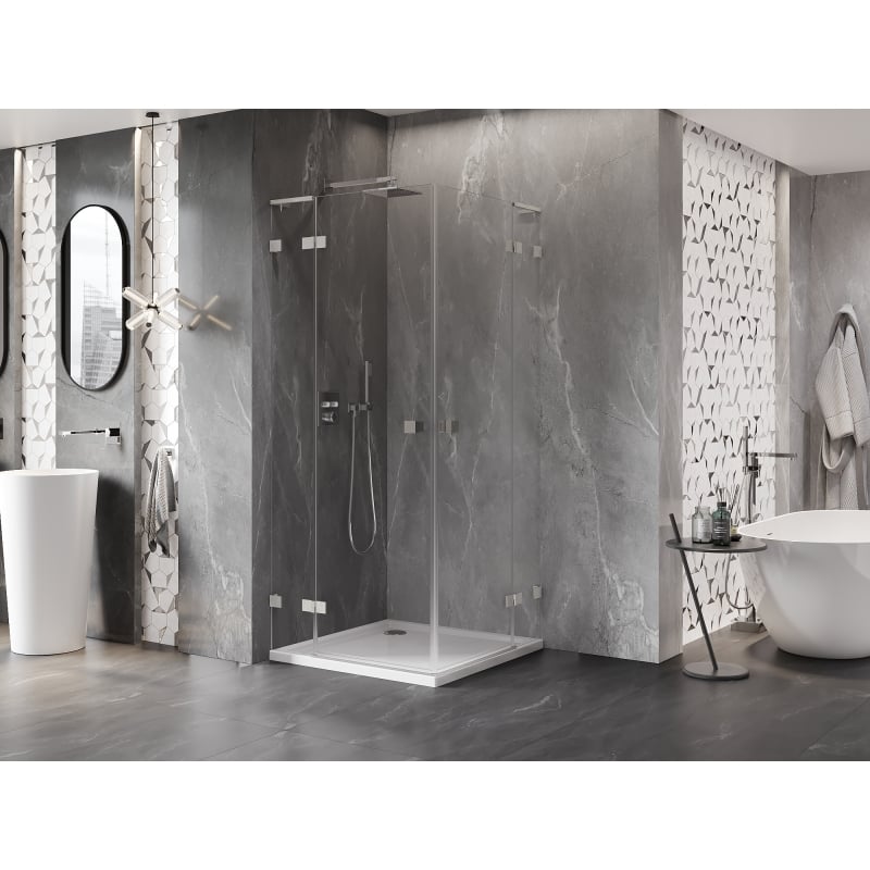 Mexen Lunar L Duo Duschkabine schwenkbar 70 x 70 cm, transparent, gebürsteter Nickel - 834L-070L-070P-97-00
