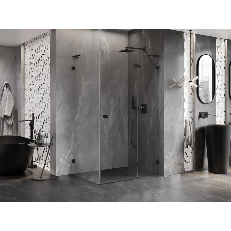Mexen Lunar L Duschkabine mit Schwingtür rechts 95 x 90 cm, transparent, schwarz - 834L-095-090-70-00-P