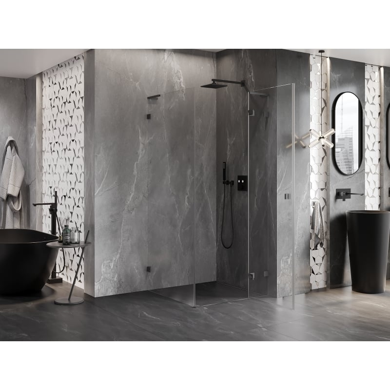 Mexen Lunar L Duschkabine schwenkbar rechts 90 x 90 cm, transparent, Gun Metal - 834L-090-090-95-00-P