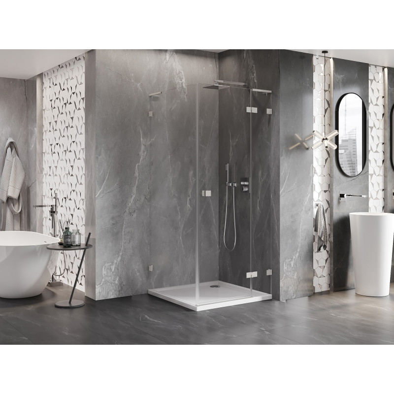 Mexen Lunar L Duschkabine rechts schwenkbar 90 x 90 cm, transparent, gebürstetes Nickel - 834L-090-090-97-00-P