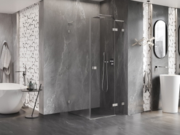 Mexen Lunar L Duschkabine mit Schwingtür rechts 100 x 100 cm, transparent, gebürsteter Nickel - 834L-100-100-97-00-P