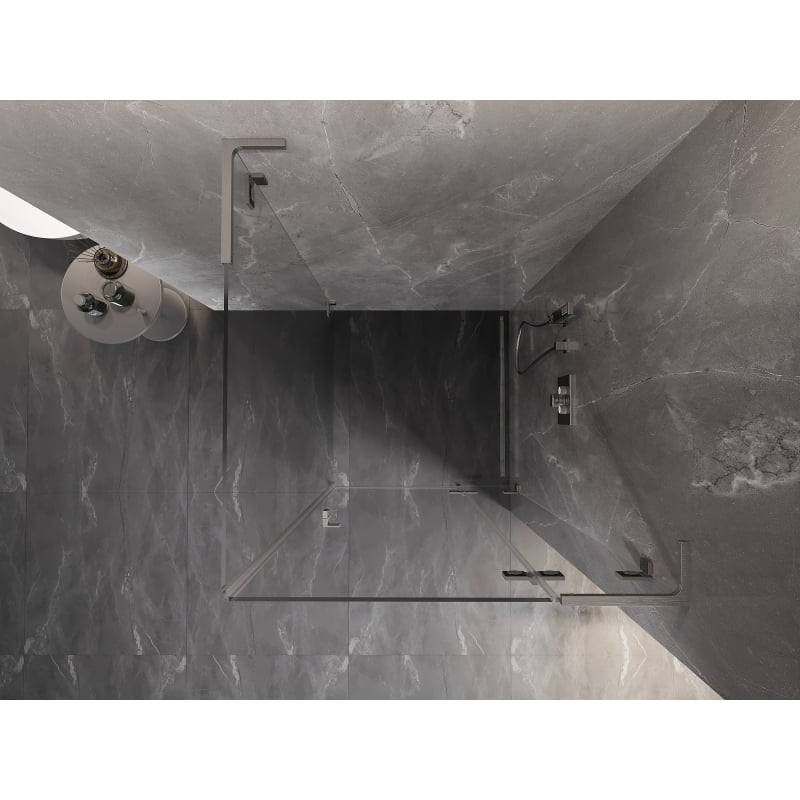 Mexen Lunar L Duschkabine mit Schwingtür rechts 100 x 100 cm, transparent, gebürsteter Nickel - 834L-100-100-97-00-P