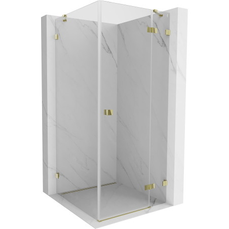Mexen Lunar Duschkabine mit Schwingtür rechts 80 x 80 cm, transparent, gold - 834-080-080-50-00-P