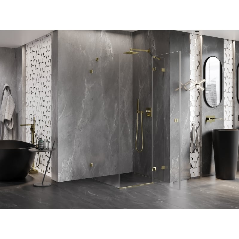 Mexen Lunar Duschkabine rechts öffnend 90 x 90 cm, transparent, gold - 834-090-090-50-00-P
