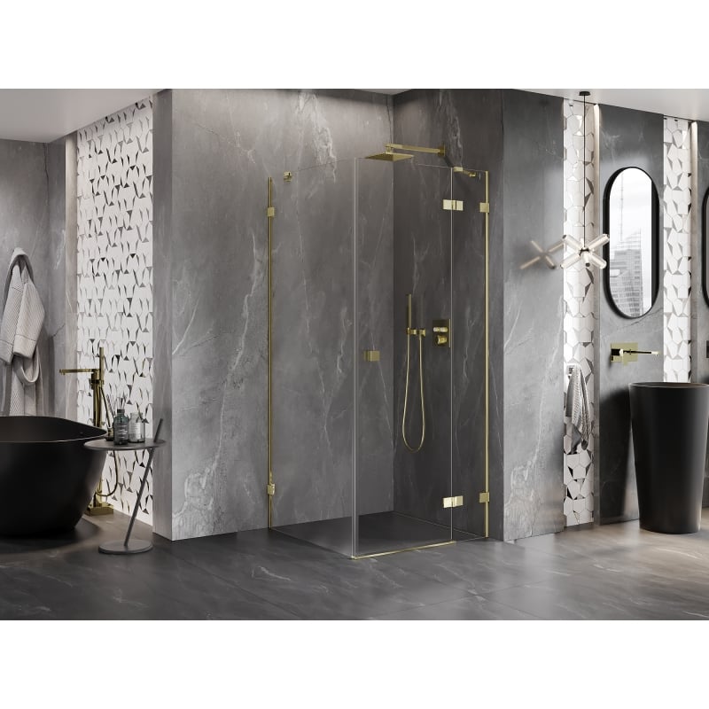 Mexen Lunar Duschkabine rechts öffnend 90 x 90 cm, transparent, gold - 834-090-090-50-00-P