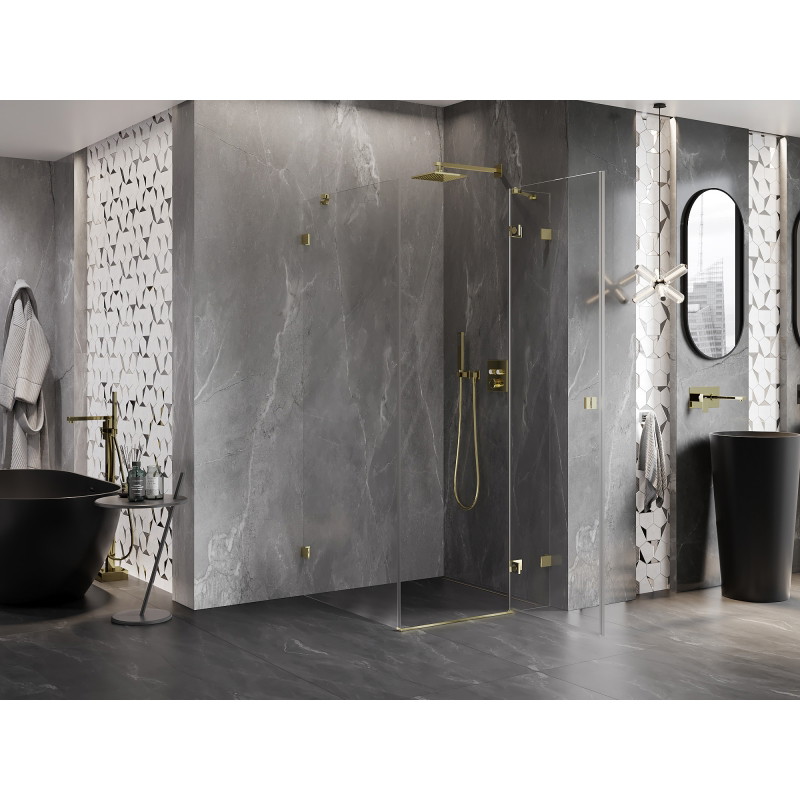 Mexen Lunar Duschkabine schwenkbar rechts 100 x 100 cm, transparent, gold - 834-100-100-50-00-P
