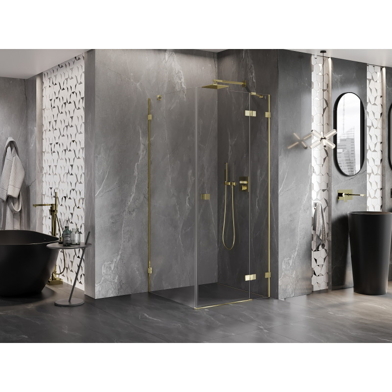 Mexen Lunar Duschkabine schwenkbar rechts 100 x 100 cm, transparent, gold - 834-100-100-50-00-P
