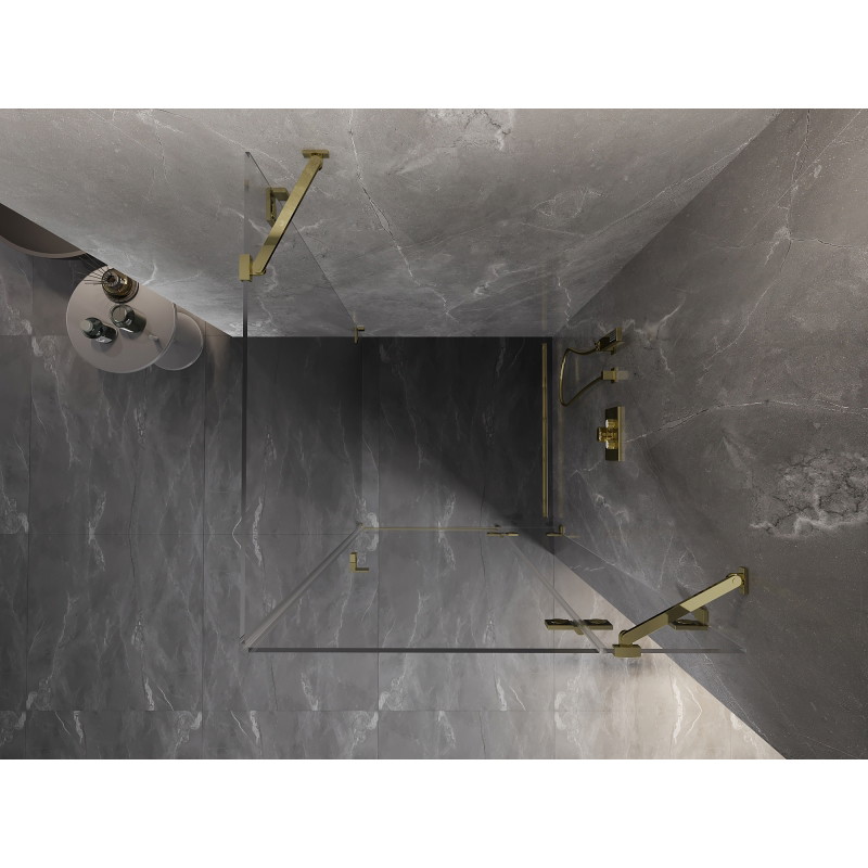 Mexen Lunar Duschkabine schwenkbar rechts 100 x 100 cm, transparent, gold - 834-100-100-50-00-P