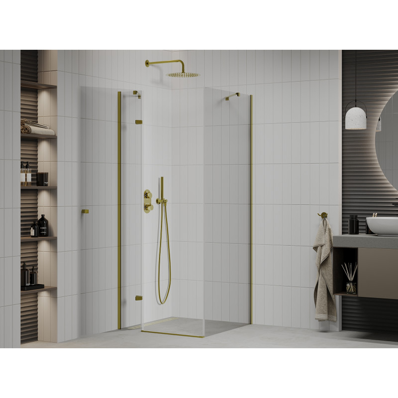 Mexen Roma Duschkabine schwenkbar 100 x 100 cm, transparent, gold - 854-100-100--50-00