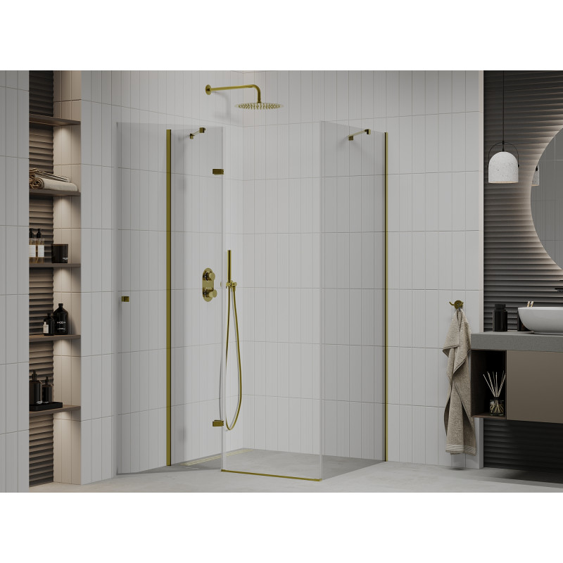 Mexen Roma Duschkabine mit Klapptür 70 x 80 cm, transparent, gold - 854-070-080-50-00