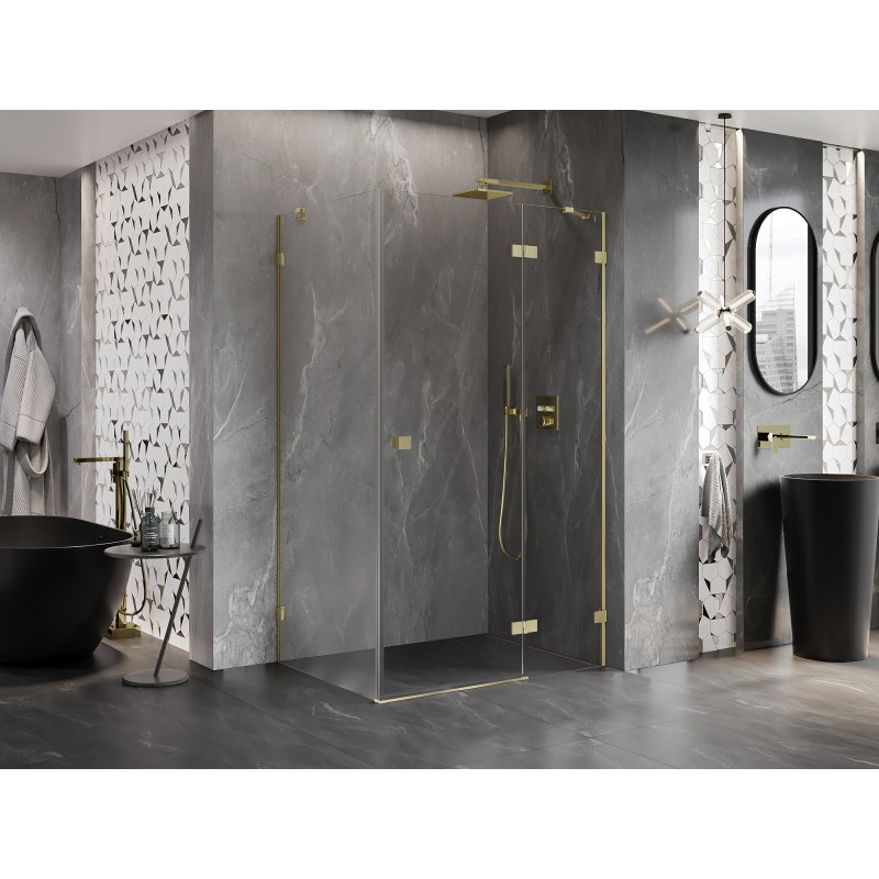 Mexen Lunar Duschkabine schwenkbar rechts 95 x 80 cm, transparent, gold gebürstet - 834-095-080-55-00-P
