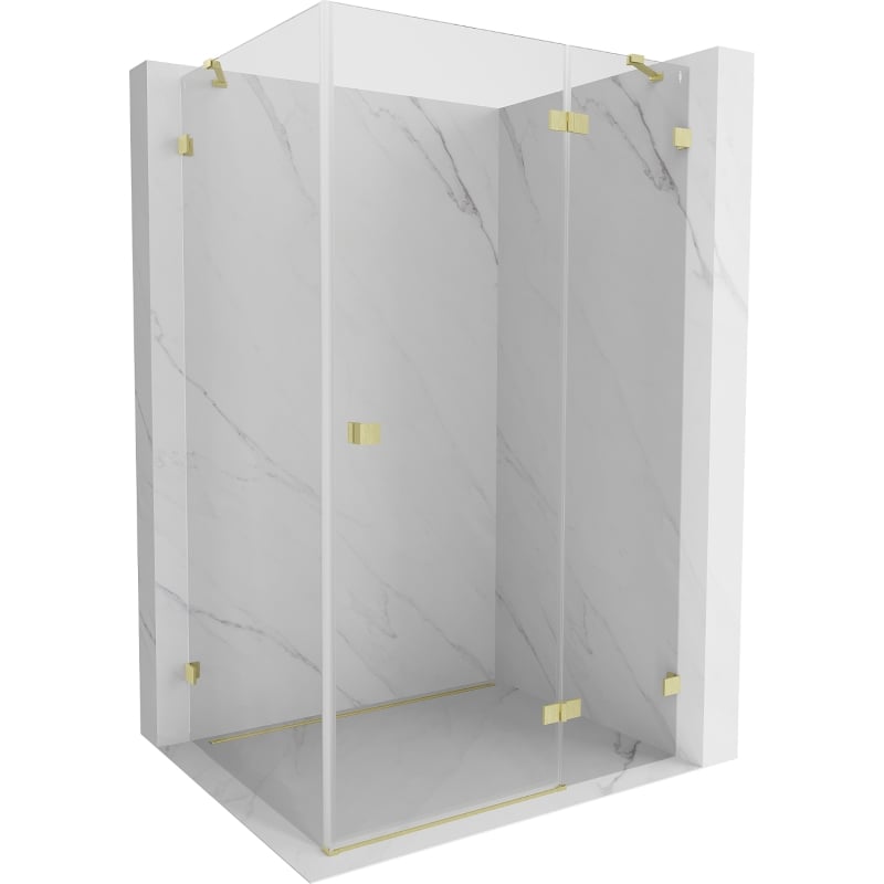 Mexen Lunar Duschkabine, schwenkbar, rechts, 100 x 80 cm, transparent, gebürstetes Gold - 834-100-080-55-00-P