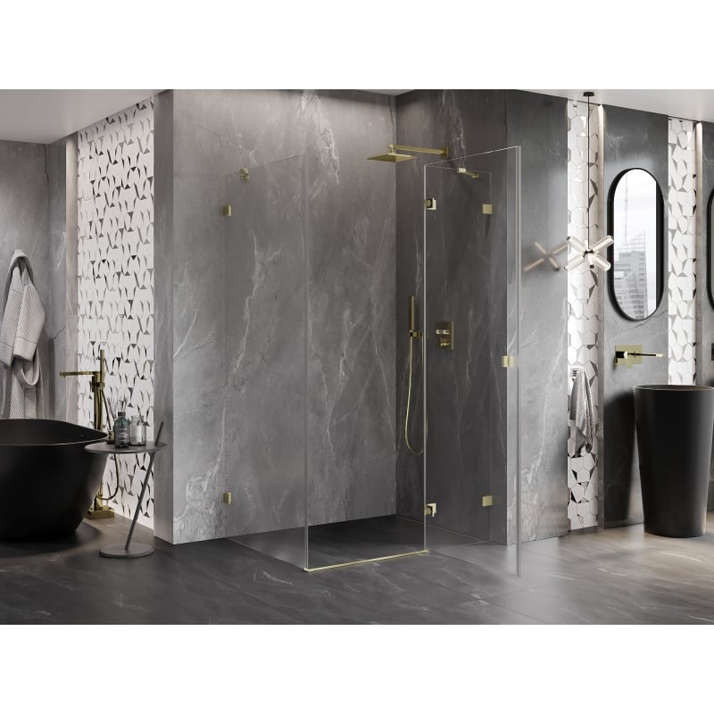 Mexen Lunar Duschkabine Schwenktür rechts 95 x 90 cm, transparent, gebürstetes Gold - 834-095-090-55-00-P