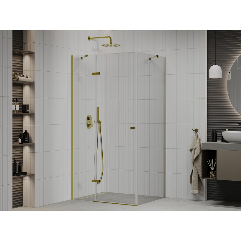 Mexen Roma schwenkbare Duschkabine 80 x 70 cm, transparent, gold - 854-080-070-50-00