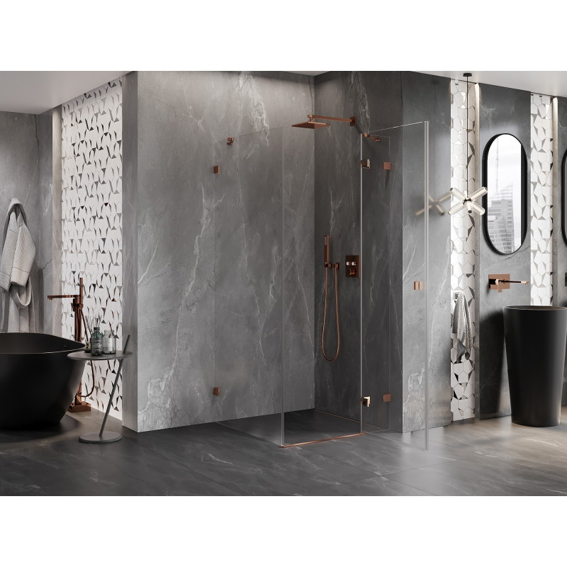 Mexen Lunar Duschkabine, rechtsseitig öffnend, 80 x 80 cm, transparent, Roségold - 834-080-080-60-00-P