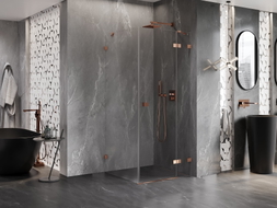 Mexen Lunar Duschkabine schwenkbar rechts 90 x 90 cm, transparent, Roségold - 834-090-090-60-00-P