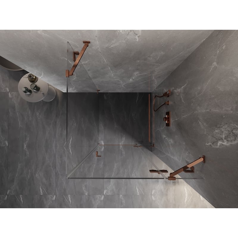 Mexen Lunar Duschkabine schwenkbar rechts 90 x 90 cm, transparent, Roségold - 834-090-090-60-00-P